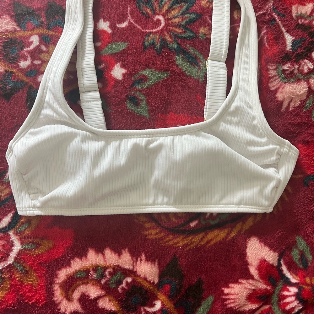 White Ribbed Women's swim top